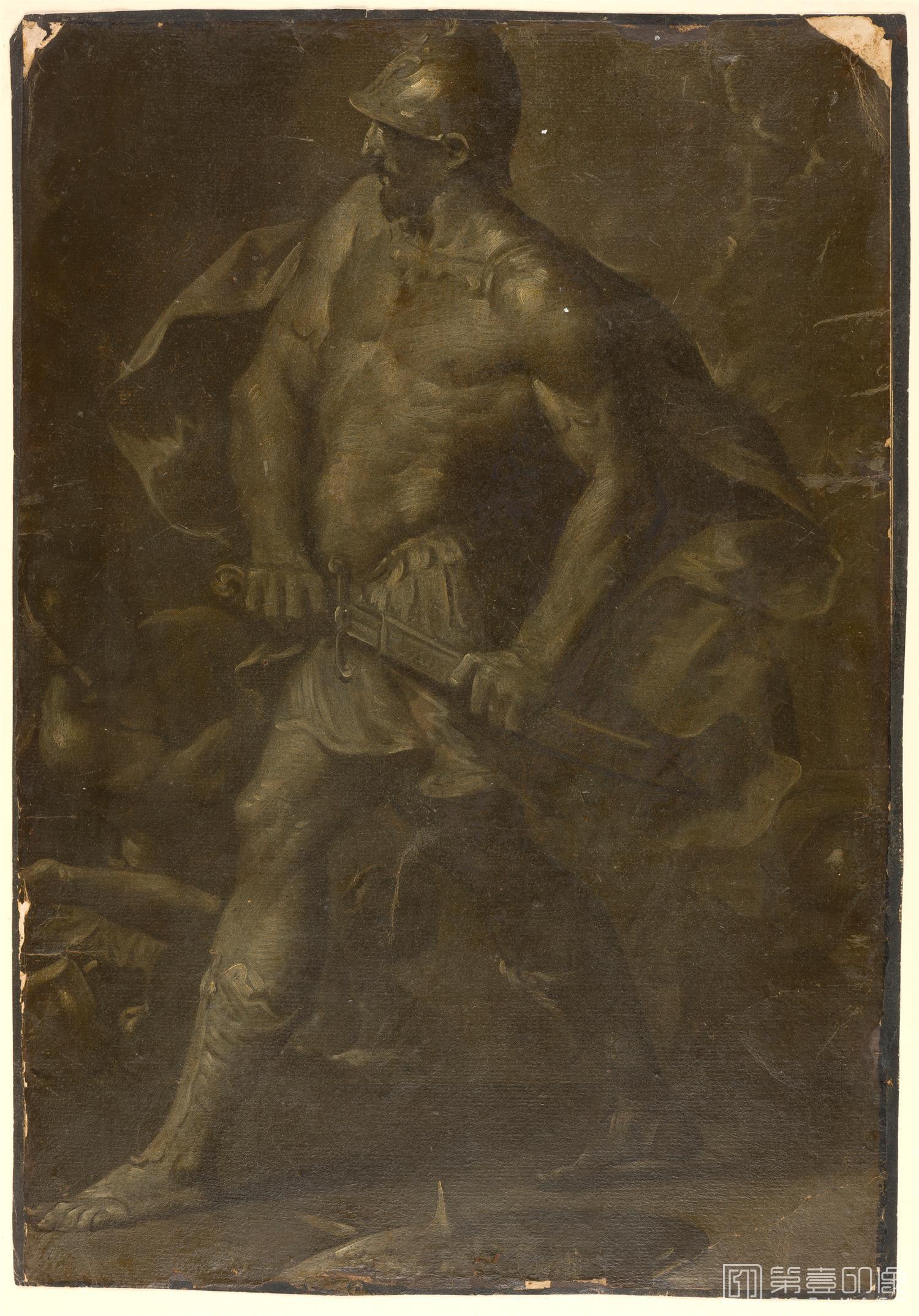 雕塑-西班牙普拉多美术馆素描藏画-Creti, Donato-Estudio de guerrero romano-0933
